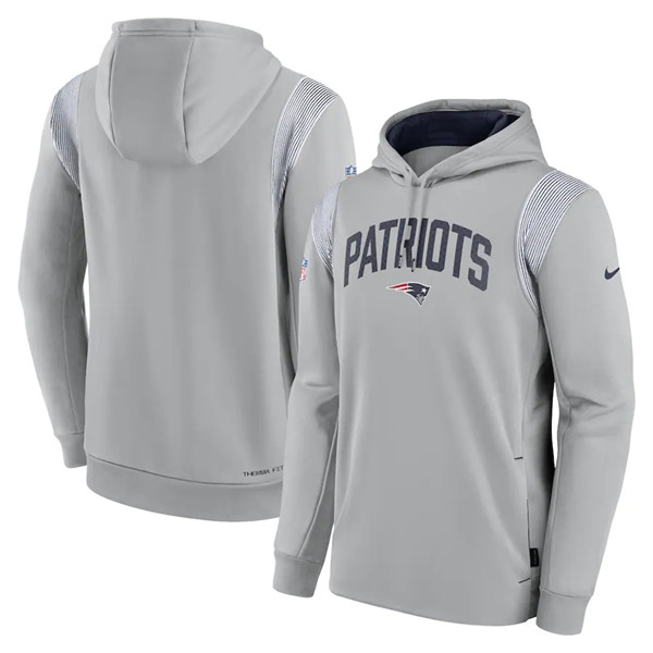 Men's New England Patriots Gray Sideline Stack Performance Pullover Hoodie 002